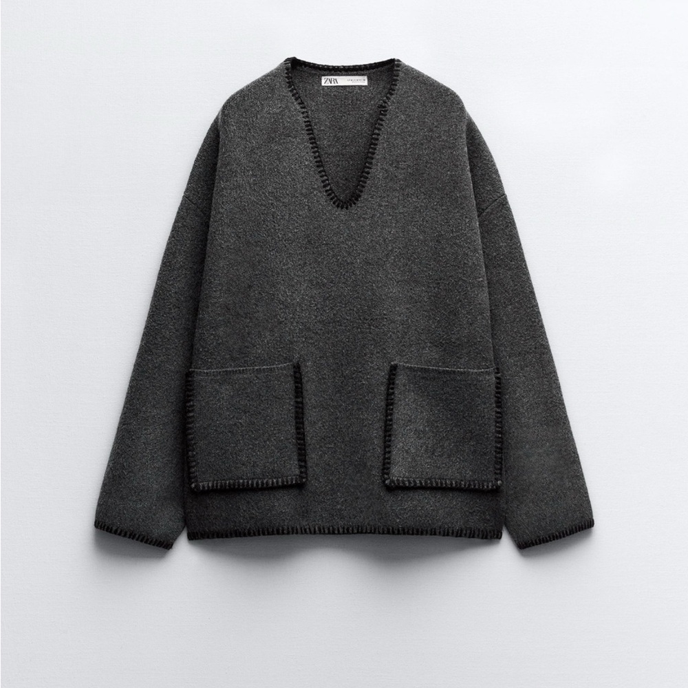 Zara Studio Oversized Grey Pocket Sweater – Size M brand new no tag